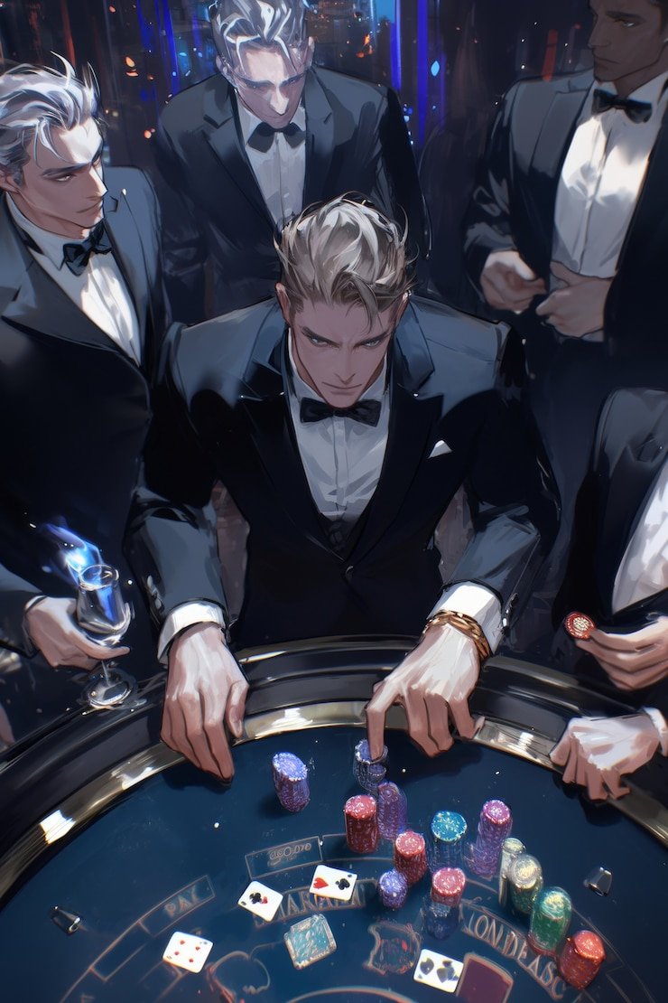 Dealer profesional di meja Fortune Ox sobat33 dengan kartu dan chip casino